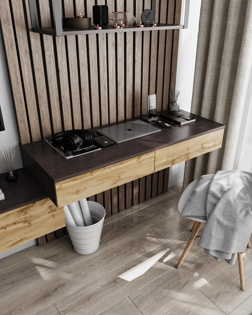 Навесной компьютерный стол на 2 ящика Венге темный/Аппалачи (T-222)