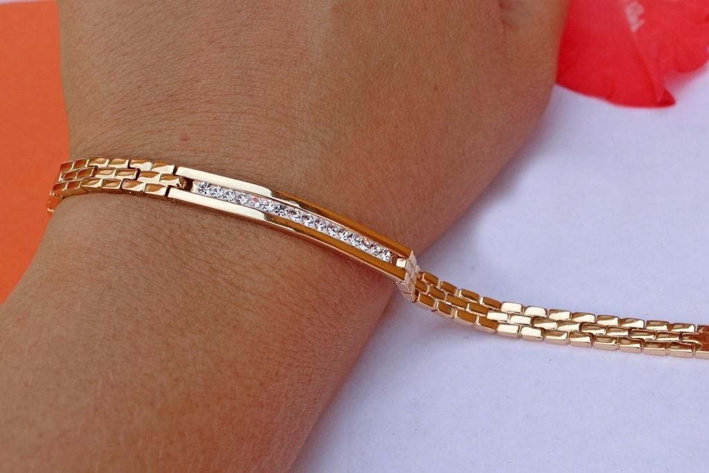 Браслет Xuping Jewelry Кирпички с пластиной с камнями 19,5 см x 6 мм Золотистый