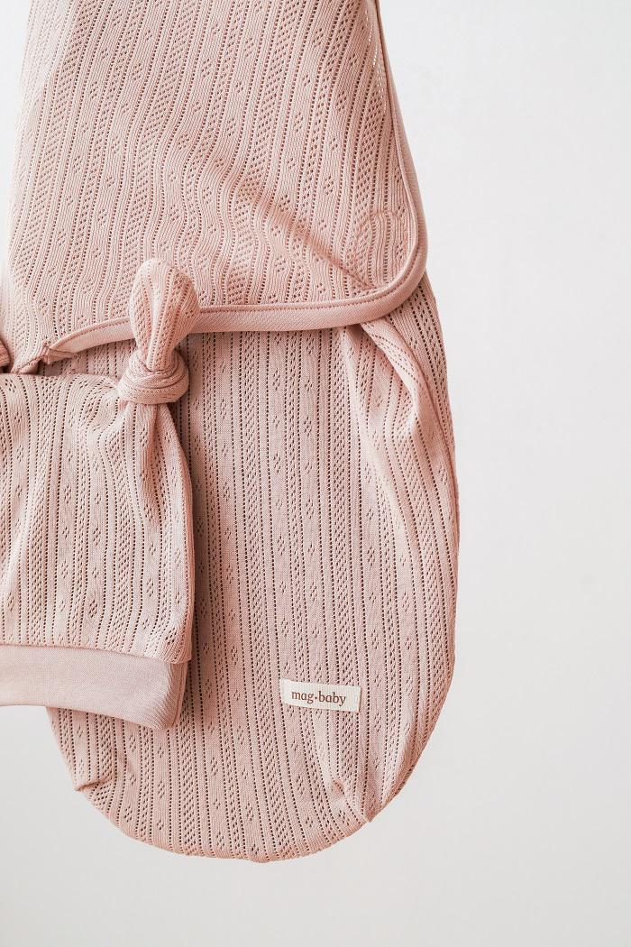 Пелюшка-кокон з шапочкою дитяча літня на липучках 0-3 міс Пудровий (MG153) - фото 4 Пелюшка-кокон з шапочкою дитяча літня на липучках 0-3 міс Пудровий (MG153) - фото 4