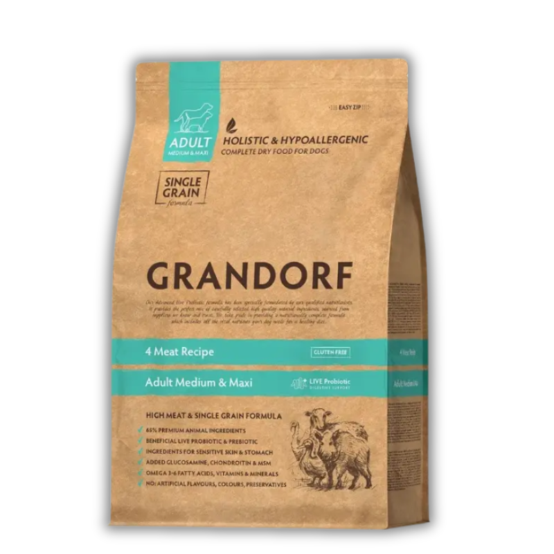 Корм для собак сухий Grandorf 4 мʼяса для дорослих собак середніх та великих порід 3 кг (94703)
