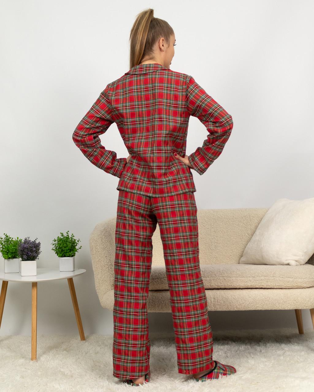 Пижама женская домашняя фланелевая рубашка со штанами клетка 2XL Красный с зеленым - фото 4 Пижама женская домашняя фланелевая рубашка со штанами клетка 2XL Красный с зеленым - фото 4