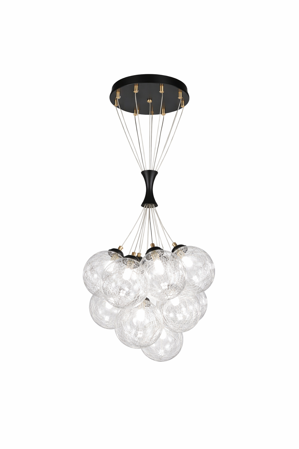 Светильник подвесной Transparent Bubbles на 13 прозрачных плафонов с металлической нитью Черный (371/13) Светильник подвесной Transparent Bubbles на 13 прозрачных плафонов с металлической нитью Черный (371/13)