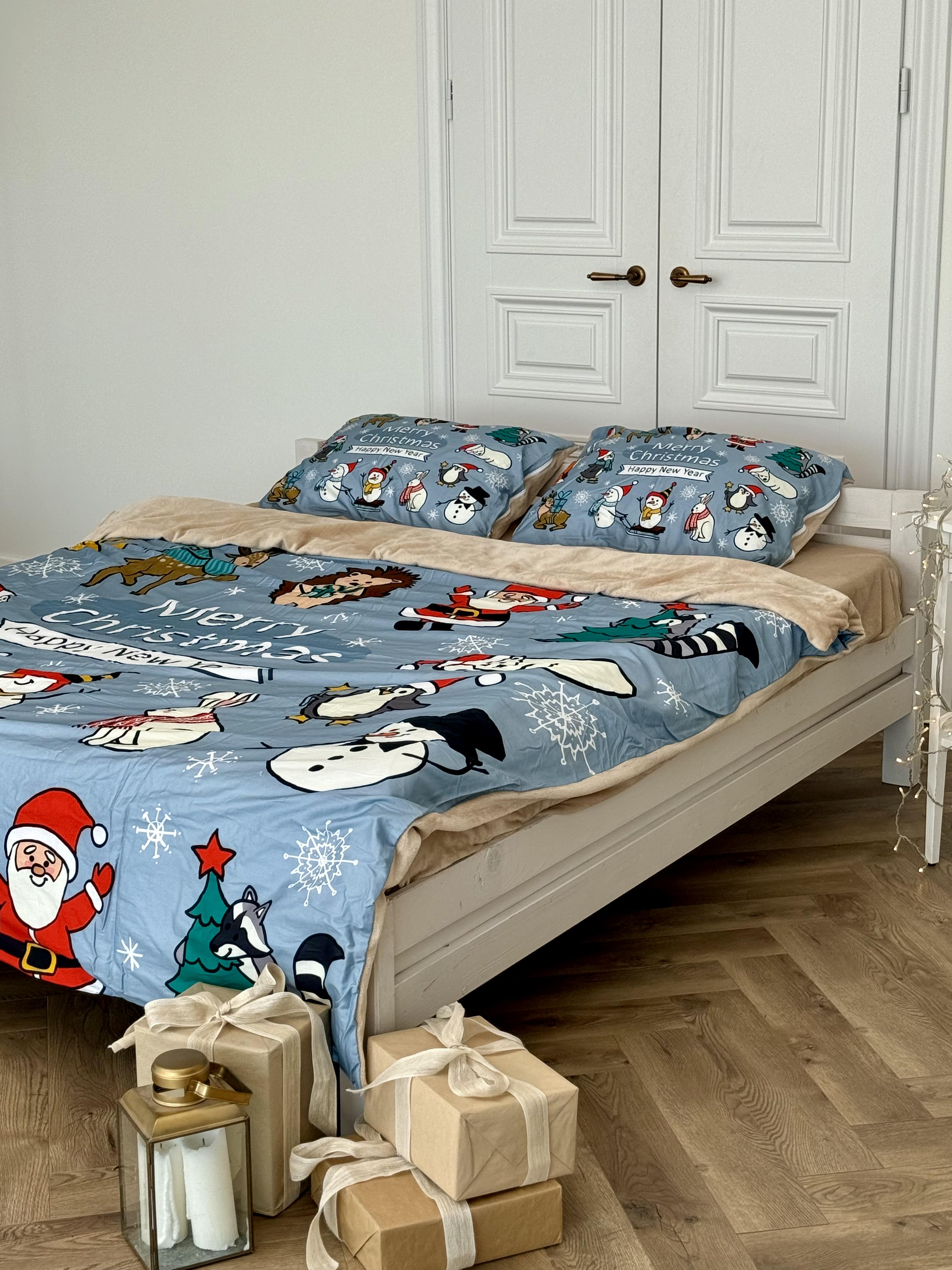 Комплект постельного белья Зимняя Сказка плюш/сатин полуторный/наволочки 50х70 см (9024) - фото 6 Комплект постельного белья Зимняя Сказка плюш/сатин полуторный/наволочки 50х70 см (9024) - фото 6