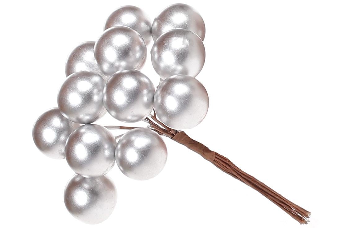 Декоративный букетик ягод Bonadi 12 шт. 11 см Матовое серебро (839-095)