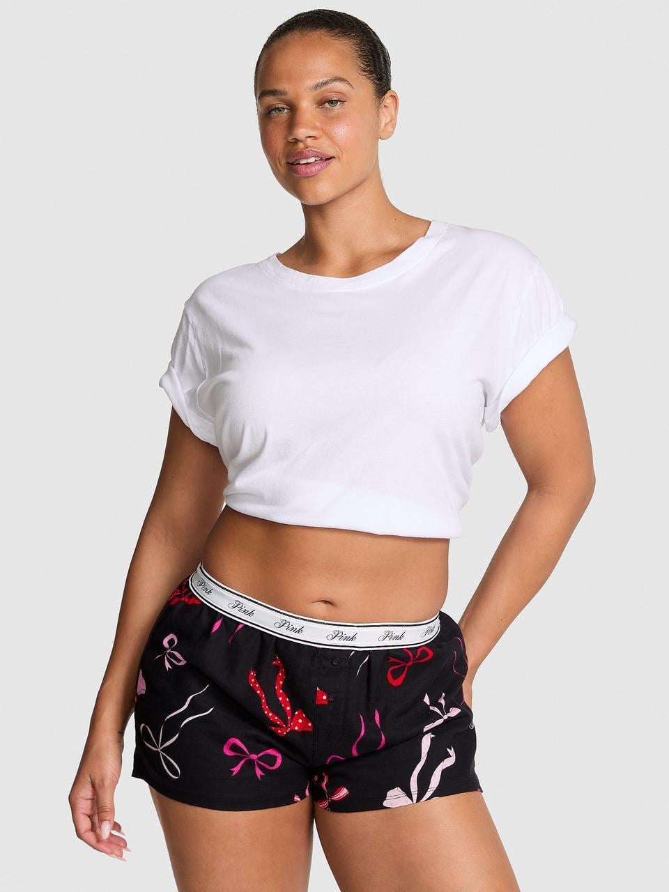 Шорты женские Victoria's Secret Flannel Boxy Pajama Shorts S Черный (3030335483)