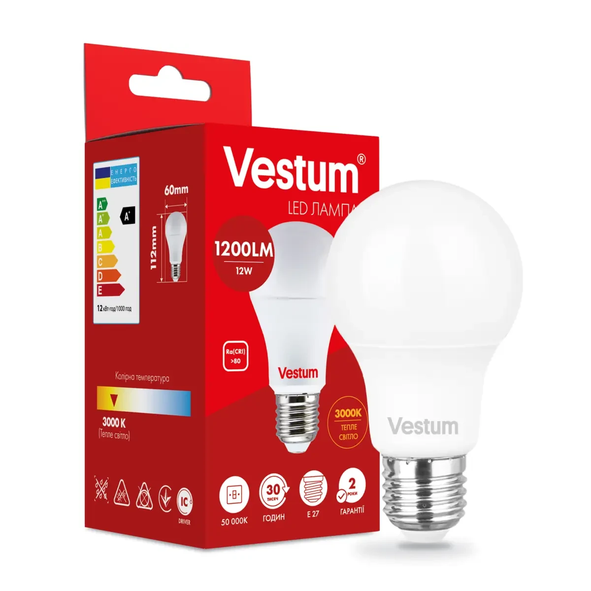 Светодиодная лампа Vestum A60 12W 3000K 220V E27 1-VS-1104 (3100550645) Светодиодная лампа Vestum A60 12W 3000K 220V E27 1-VS-1104 (3100550645)