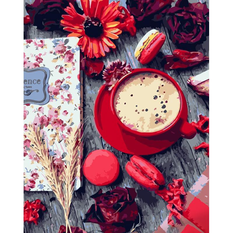 Картина за номерами Strateg Преміум Квіти і кава 40x50 см (GS893)