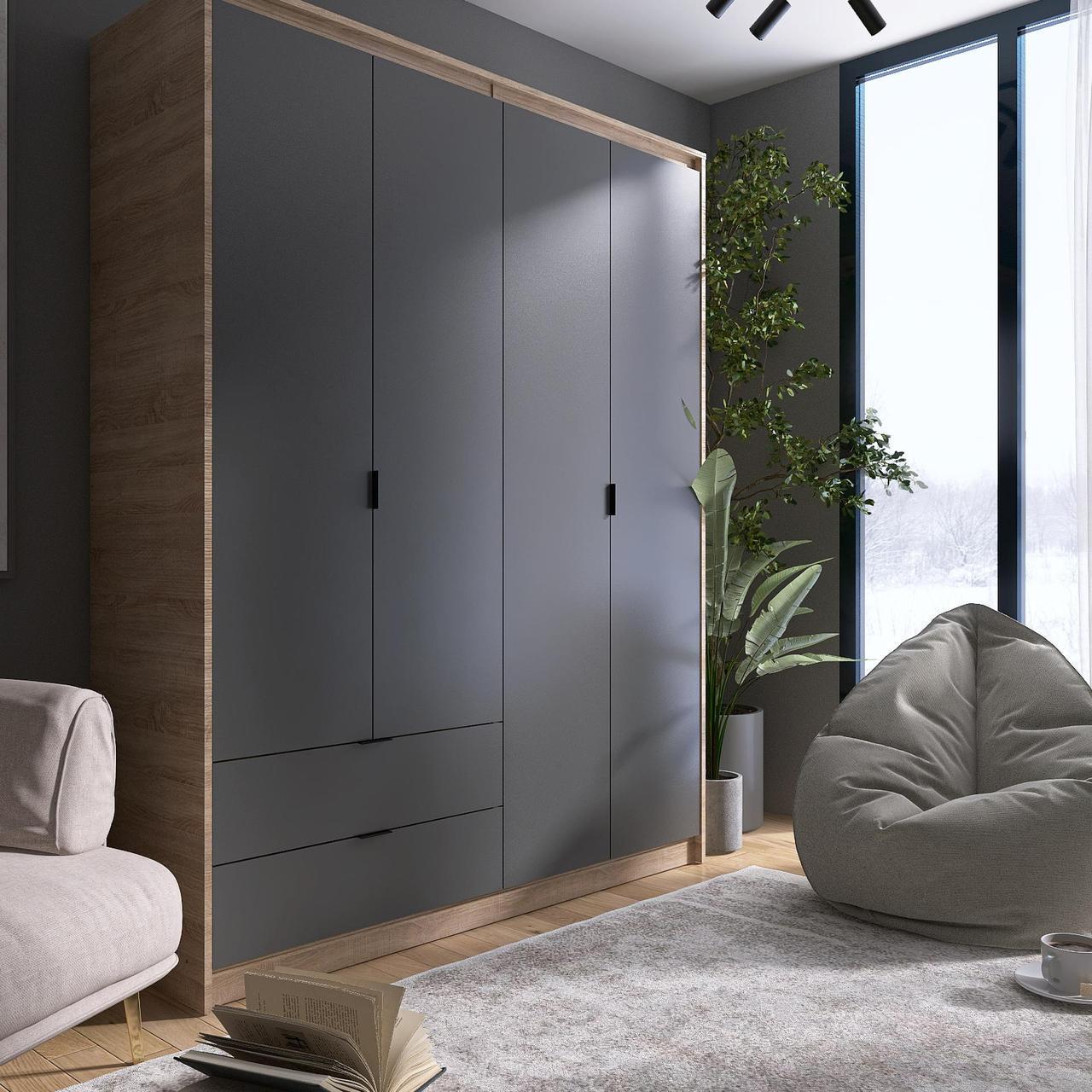 Шкаф Еверест Сити-1600 Наполнение штанга + полки Дуб сонома/Графитовый (210400)