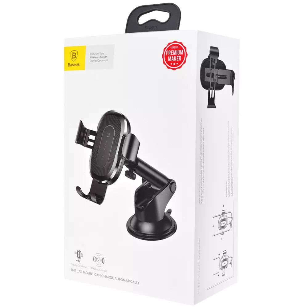 Автодержатель механический с Беспроводной Зарядкой BASEUS Gravity Car Mount Osculum Type 1.7A WXYL-A01 black - фото 3