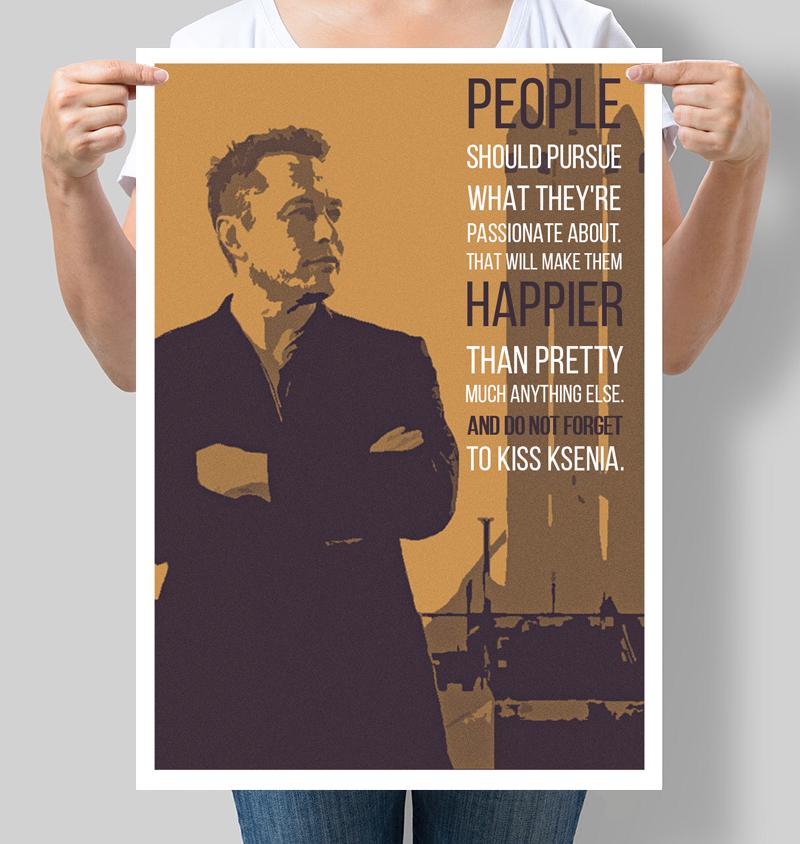 Постер Илон Маск "People should pursue what they're passionate about" 42х60 см (М117)