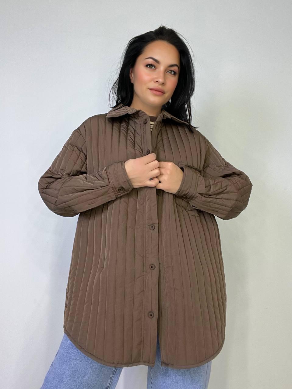 Куртка женская LADY YEP 9089 рубашка удлиненная стеганая демисезонная OS Коричневый (3722) - фото 1 Куртка женская LADY YEP 9089 рубашка удлиненная стеганая демисезонная OS Коричневый (3722) - фото 1