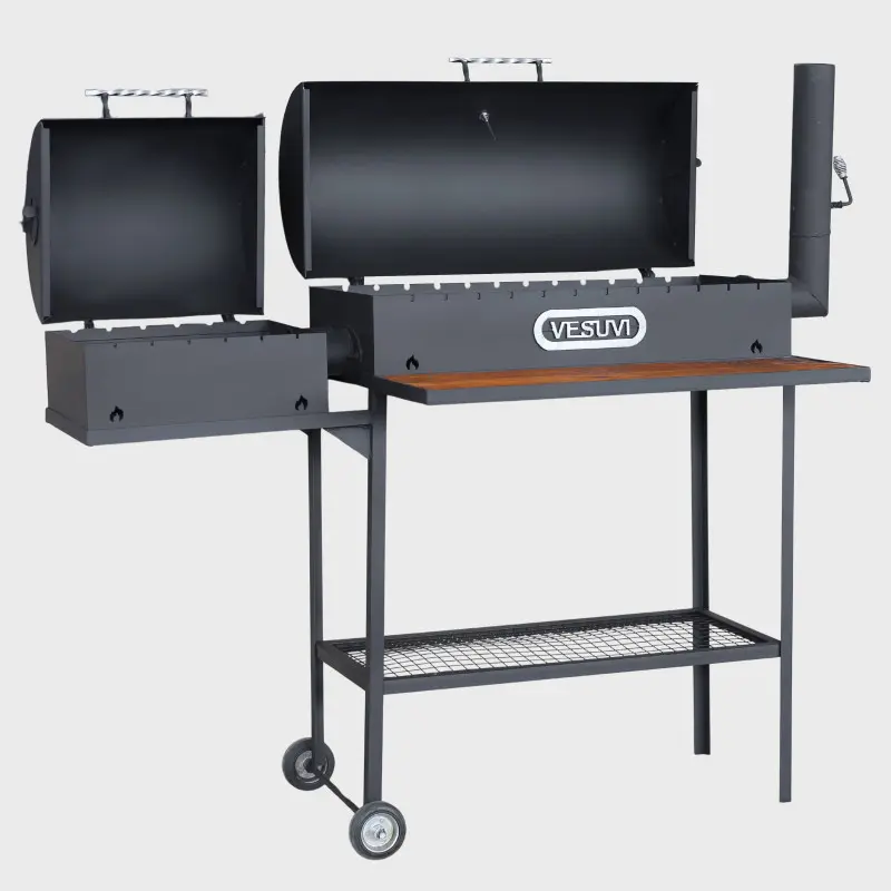 Мангал стальной Vesuvi Chef 800 с полкой для дров и дымоходом 3 мм Черный (102-15-m-chef803)