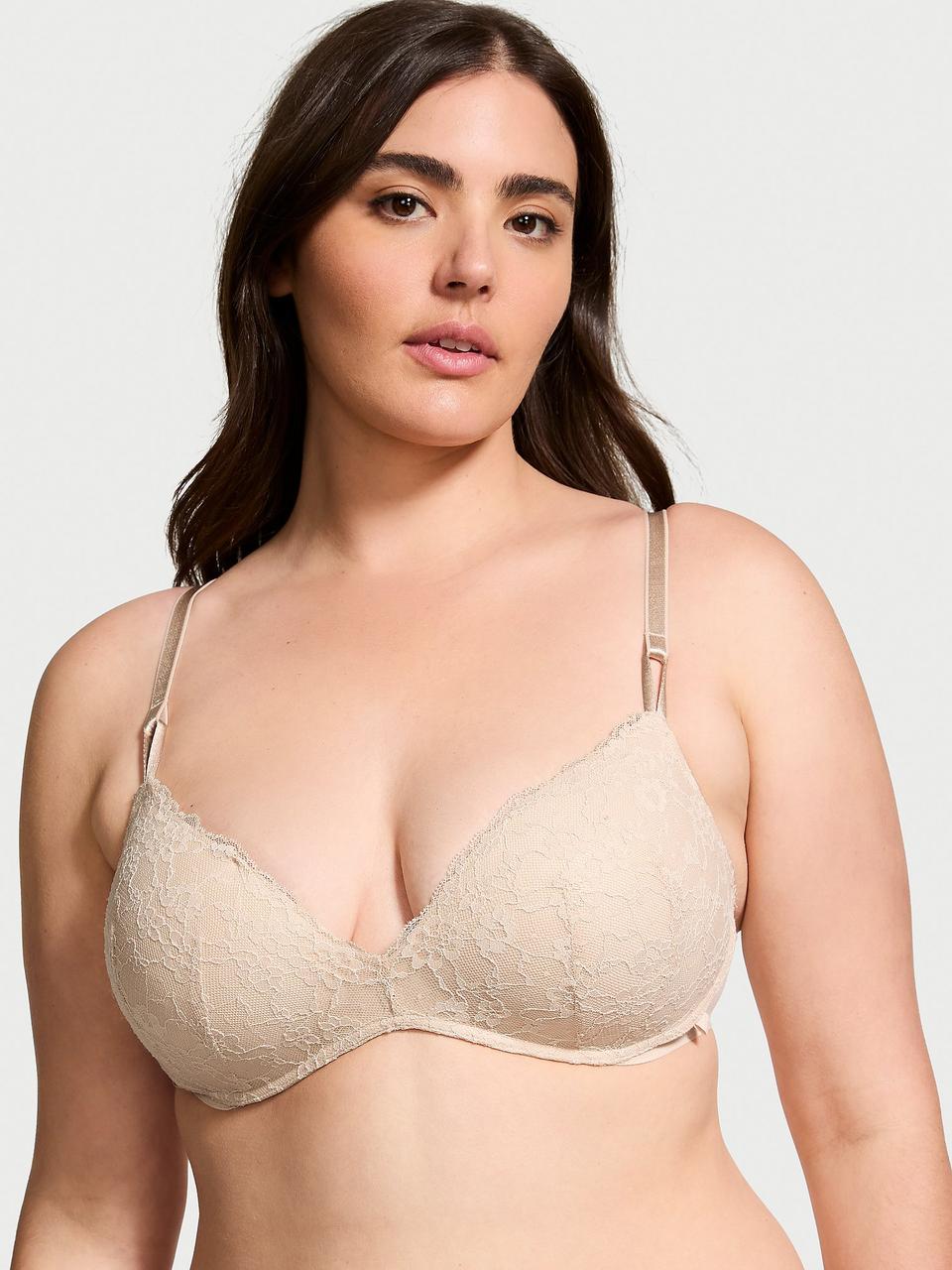 Бюстгальтер без косточек Victoria's Secret Sexy Tee Posey Lace Wireless Push-Up 80C Бежевый (2674352936)