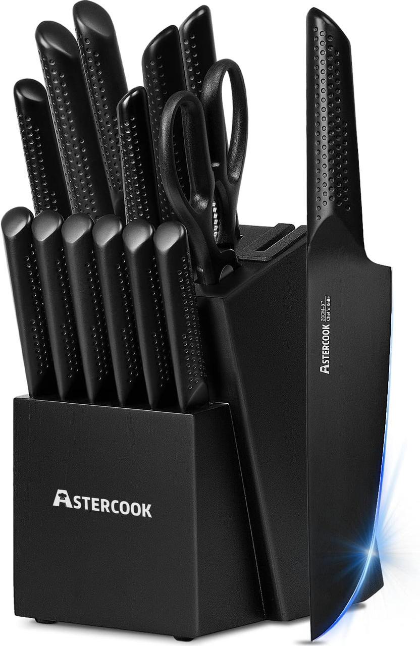 Набір ножів Astercook з блоком та вбудованою точилкою для ножів 15 пр.