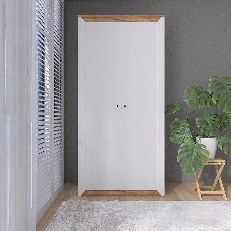 Шкаф двухдверный Эверест Нордик-990 Белый/Дуб крафт золотой (DTM-5535)