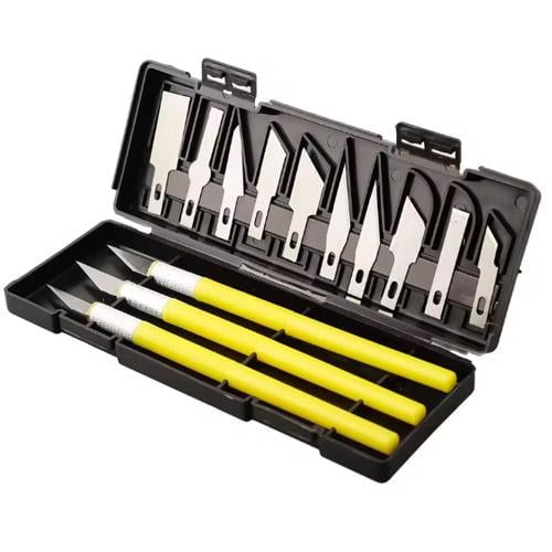 Прецизионные ножи с 13 запасными лезвиями для дерева кожи пластика в кейсе 3 шт. (761-70470)