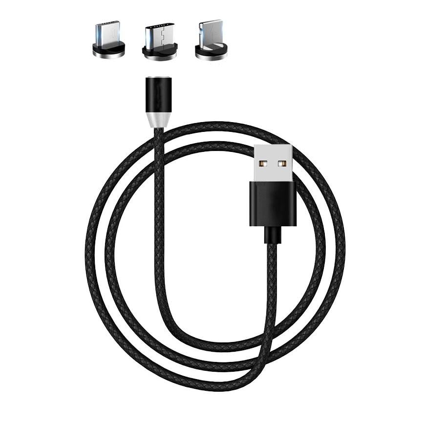 Магнитный кабель для зарядки Type-C/Lightning/MicroUSB X-Cable 95 см Черный (1008982-Black)