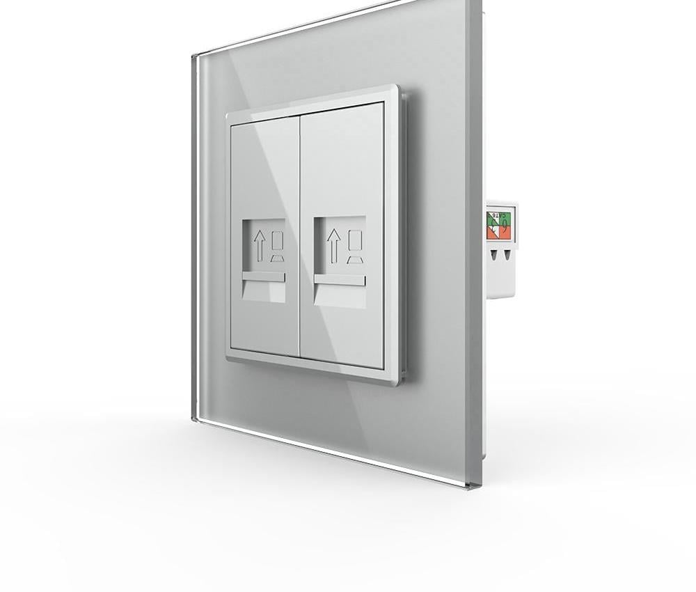 Розетка комп’ютерна подвійна LIVOLO RJ-45 дизайнерська настінна скляна рамка Сірий (VL-C7FCCP/FCCP-2IP)