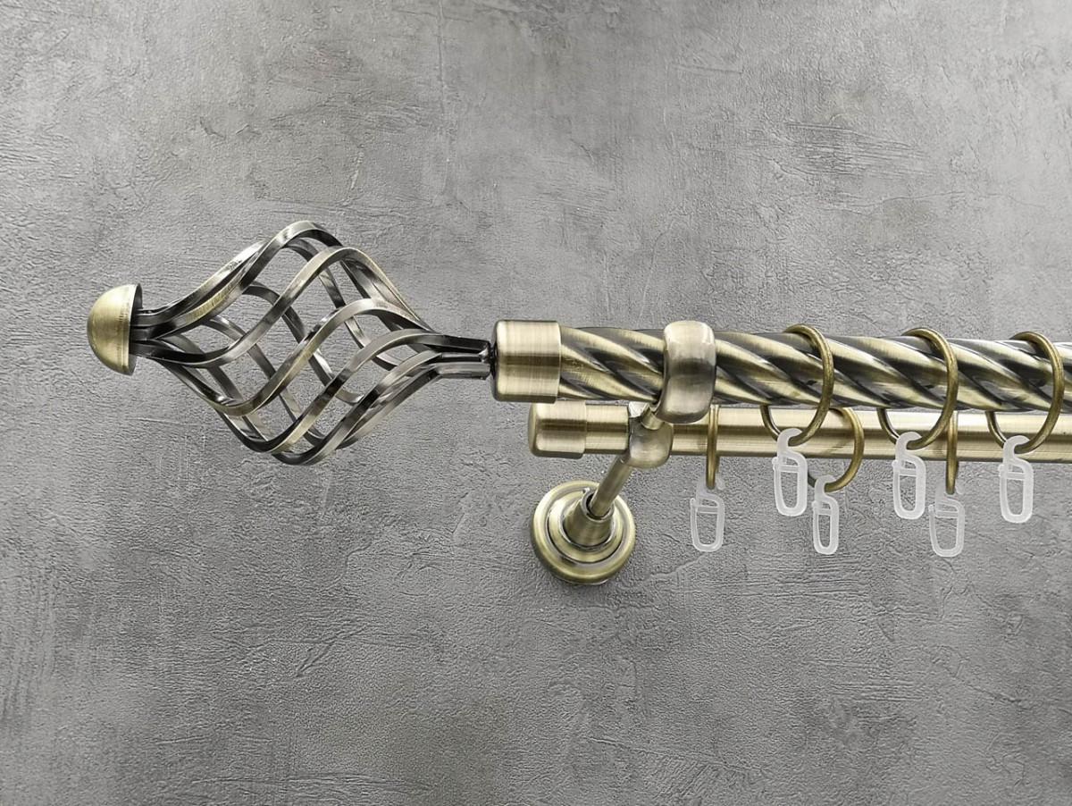 Карниз Quadrum Арезо кручена штанга подвійний відкритий 25/19 мм 300 см Антик (262046496)