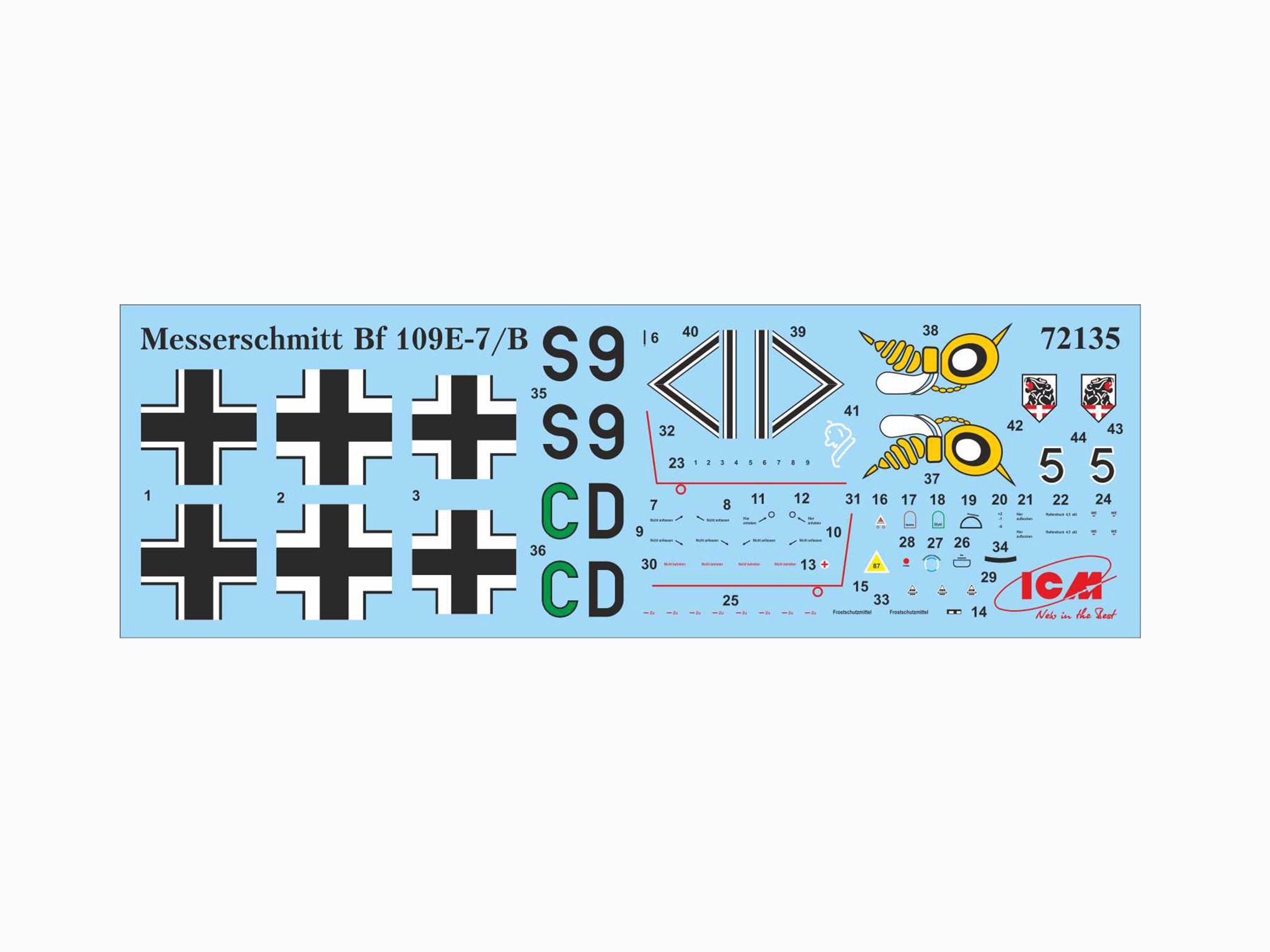 Сборная модель ICM Мессершмит Bf 109E-7/B немецкий истребитель-бомбардировщик 2 Мировой войны (72135) - фото 6