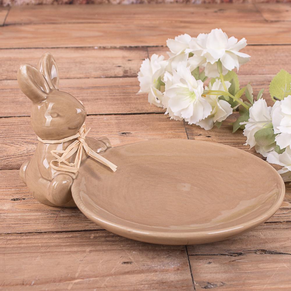 Подставка керамическая под кулич с зайчиком Коричневый (1756-1)