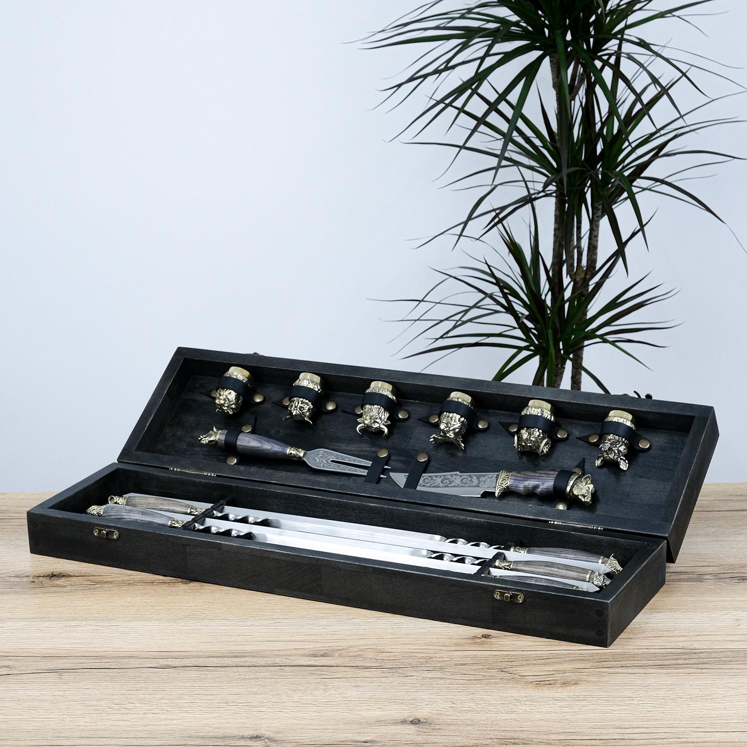 Шампуры Гранд Презент GPNSH70105 Охотничий с 6 рюмками/ножом/вилкой в кейсе 6 шт. (24499)