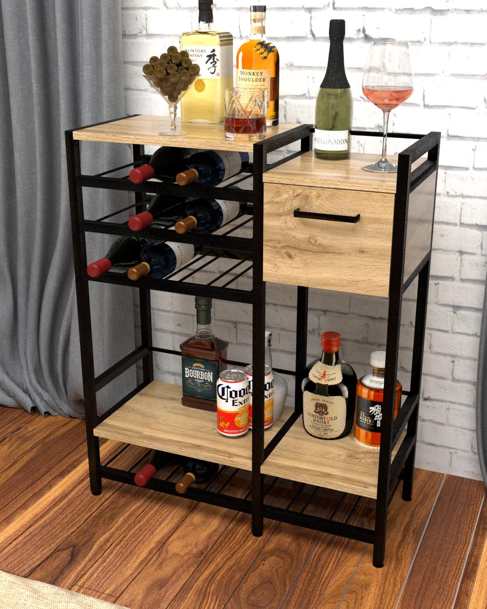 Стеллаж барный EcoLoft Энотека DSP-1373-1 в стиле лофт Дуб Аппалачи (32171155)