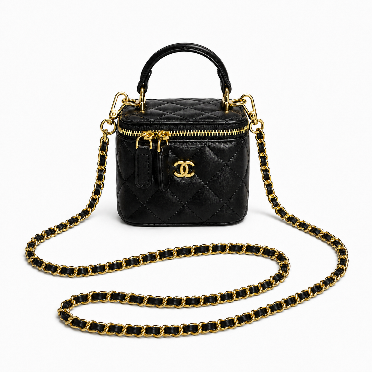 Сумка женская Черный в стиле Chanel Mini Vanity через плечо со стеганной фактурой