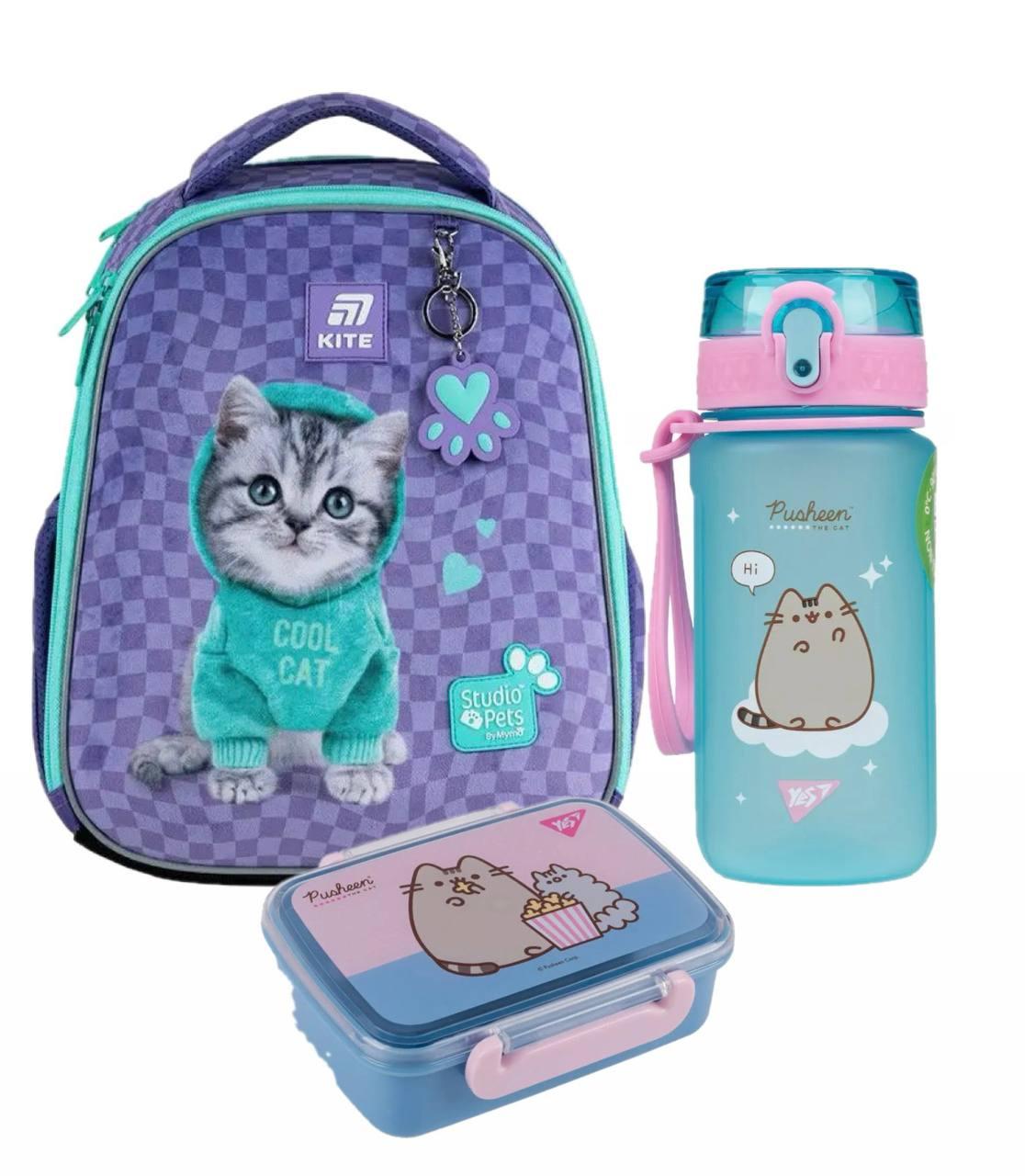 Рюкзак шкільний ортопедичний пляшка для води/ланч-бокс KITE Studio Pets (SP25-555S-2K2)