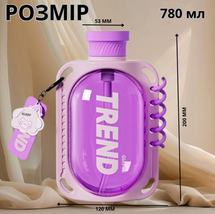 Пляшка для води герметична з антислизьким покриттям та ремінцем 780 мл Фіолетовий (2692817870) - фото 6 Пляшка для води герметична з антислизьким покриттям та ремінцем 780 мл Фіолетовий (2692817870) - фото 6