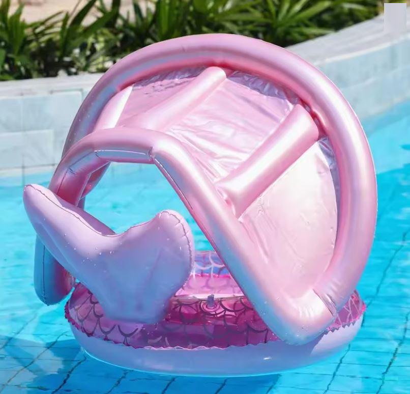 Надувная лодка-круг детская Русалка с навесом от солнца с 6+ до 4 лет Розовый - фото 12