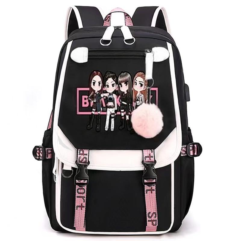 Школьный рюкзак для девочки в японском стиле Girls с USB-портом и меховым помпоном (917261461)