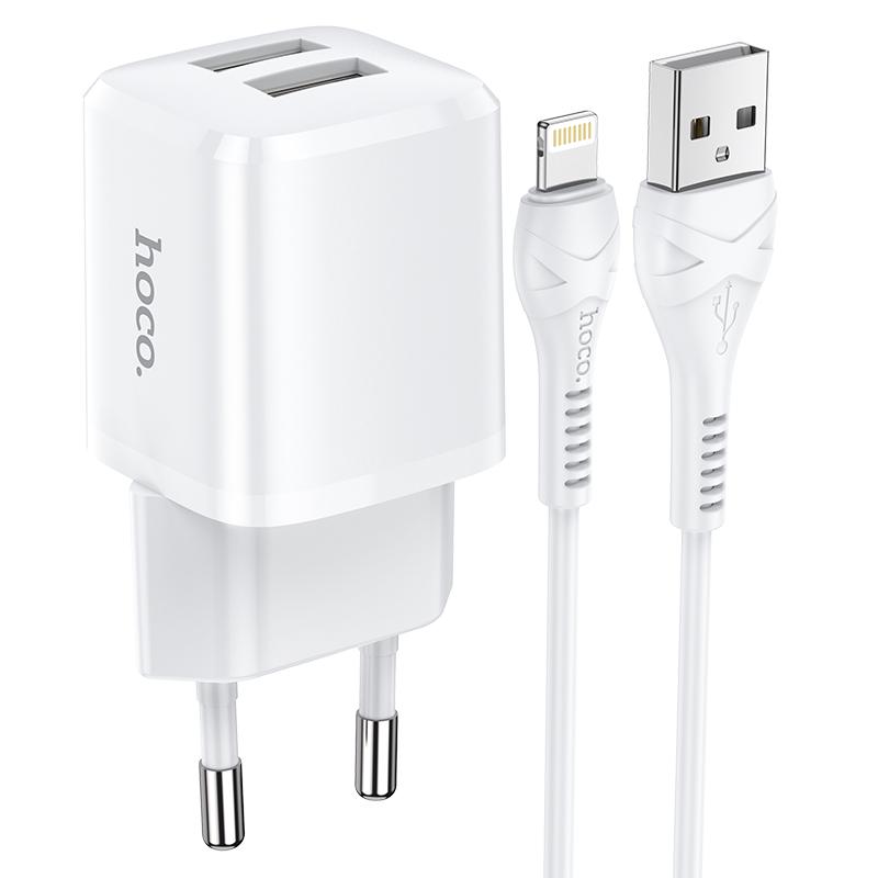 Мережевий зарядний пристрій HOCO Lightning Cable Briar dual port charger set N8 | 2USB, 5V / 2.4A | (Safety Certified)
