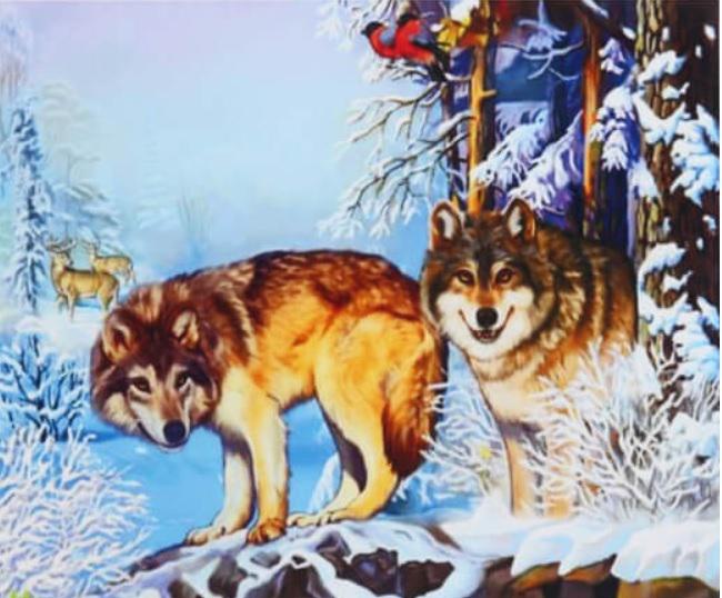 Алмазна мозаїка Вовки на полотні з підрамником 30х40 см (GB73440)