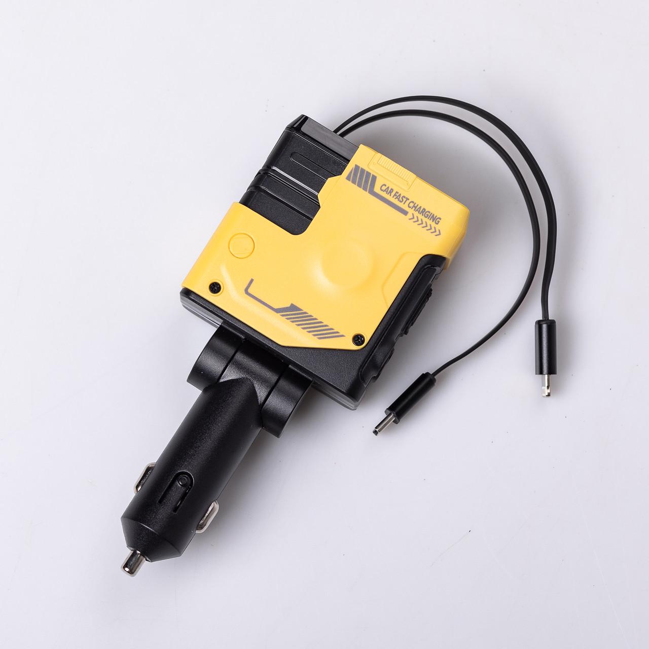 Зарядний пристрій автомобільний Mecha з висувними кабелями та портами USB/Type-C Жовтий (6835) Зарядний пристрій автомобільний Mecha з висувними кабелями та портами USB/Type-C Жовтий (6835)