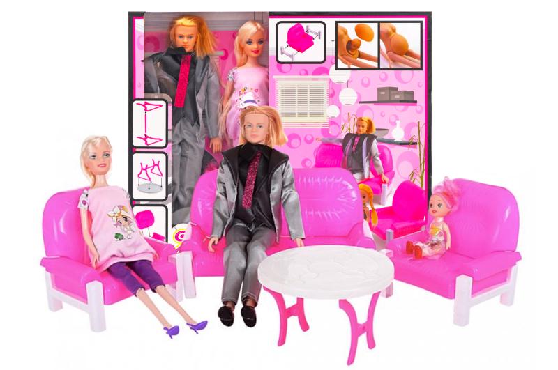 Кукольный набор A-Toys Семья с мебелью Розовый (68091)