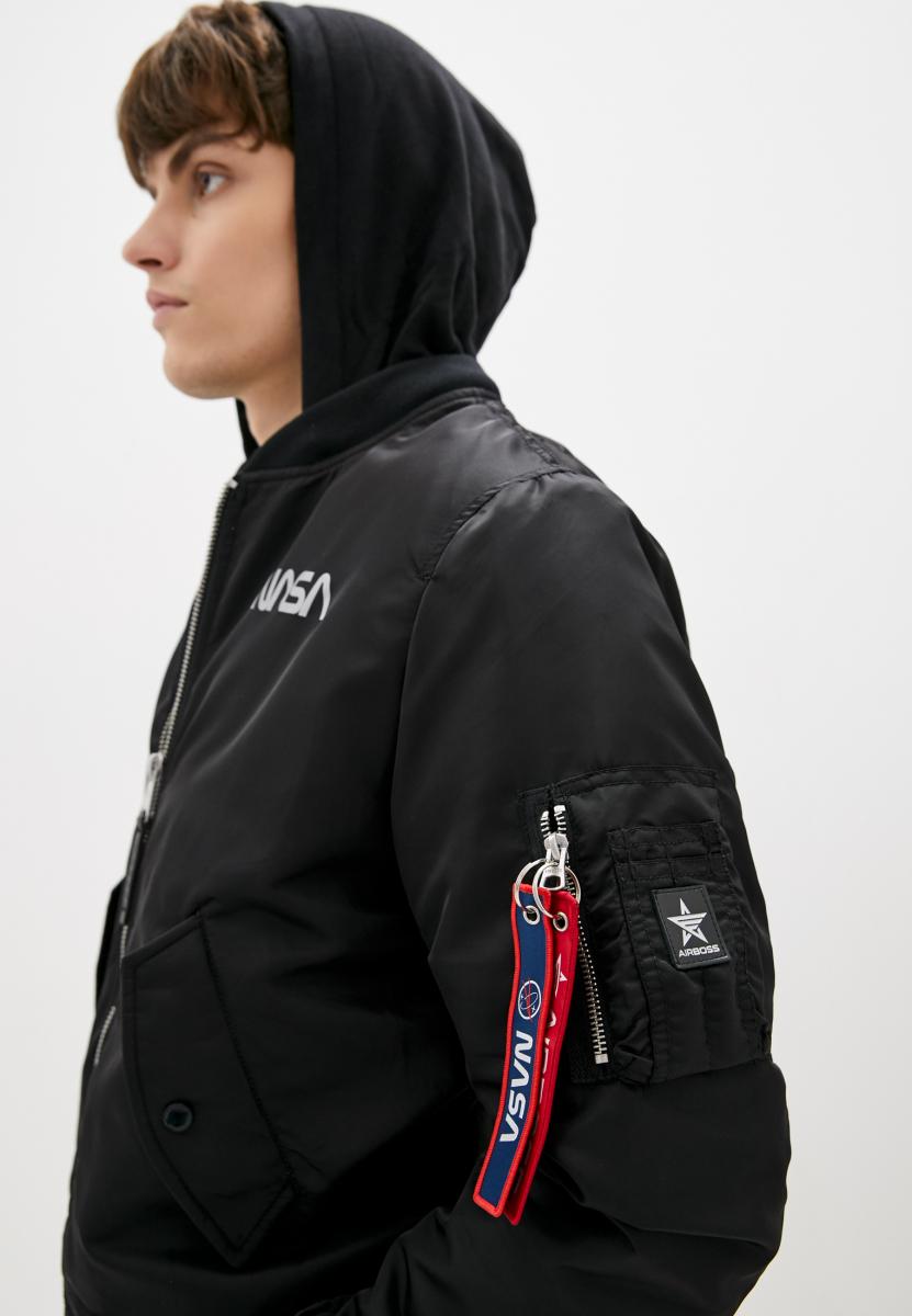Куртка-бомбер Airboss MA-1 Hooded NASA L Черный (28689) - фото 3