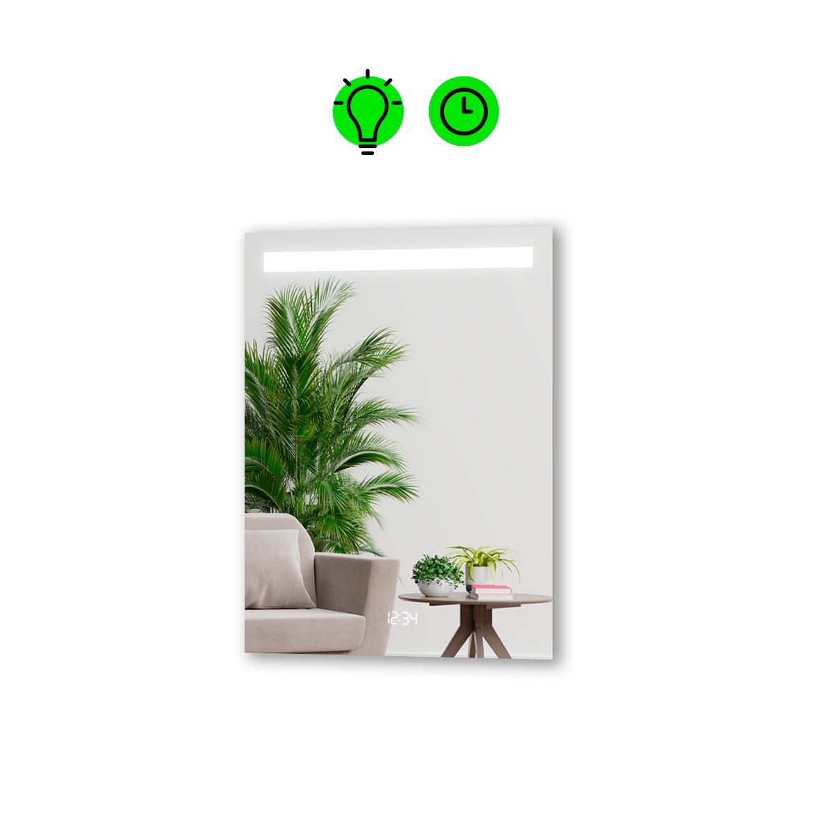 Зеркало с LED подсветкой Benita с облегченным корпусом и часами 600x800 мм (13296681)