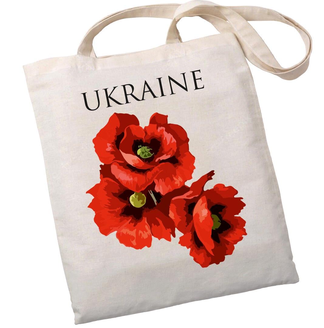 Экошопер на замке BookOpt BK4053 Ukraine Красные маки из хлопка Бежевый (21-68-BK4053)