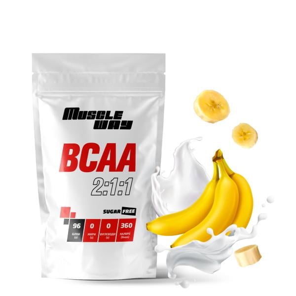 Комплекс амінокислот для росту м'язів і сушіння MuscleWay ВСАА 2:1:1 Sugar Free Банан у порошку на 10 порцій 100 г (21-125-bcaa-mw-rs100.b) Комплекс амінокислот для росту м'язів і сушіння MuscleWay ВСАА 2:1:1 Sugar Free Банан у порошку на 10 порцій 100 г (21-125-bcaa-mw-rs100.b)