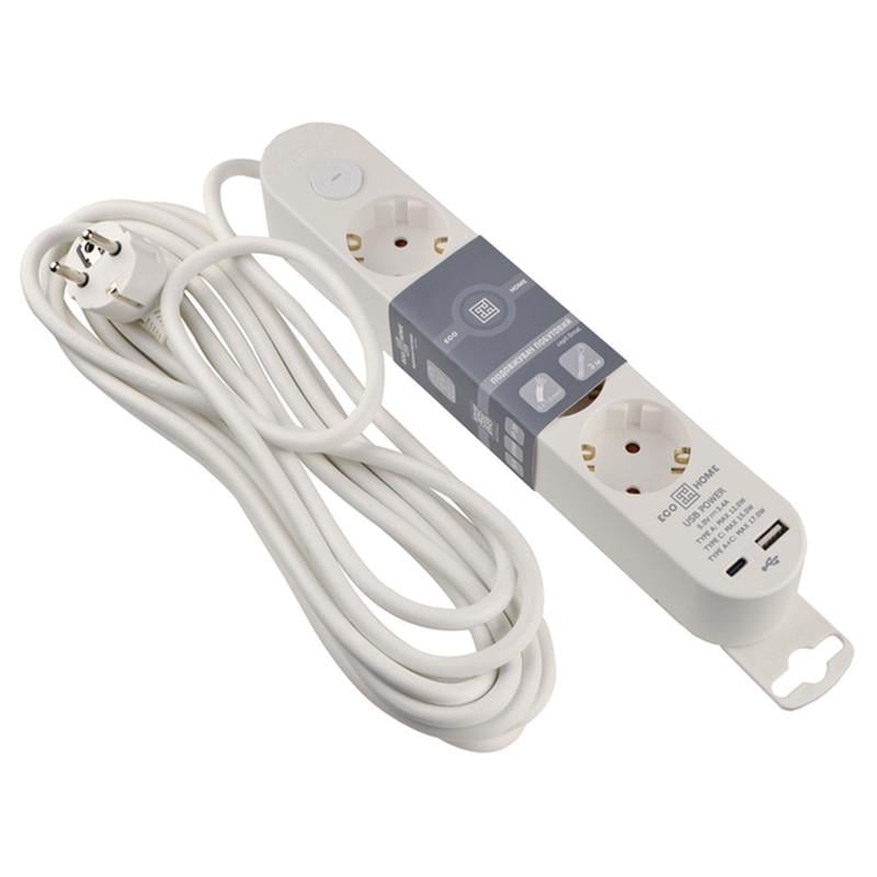 Фильтр-удлинитель сетевой АСКО-УКРЕМ Ornat 4 гнезда 5 м с ж/к USB/Type C с выключателем (ECO019001006) Фильтр-удлинитель сетевой АСКО-УКРЕМ Ornat 4 гнезда 5 м с ж/к USB/Type C с выключателем (ECO019001006)