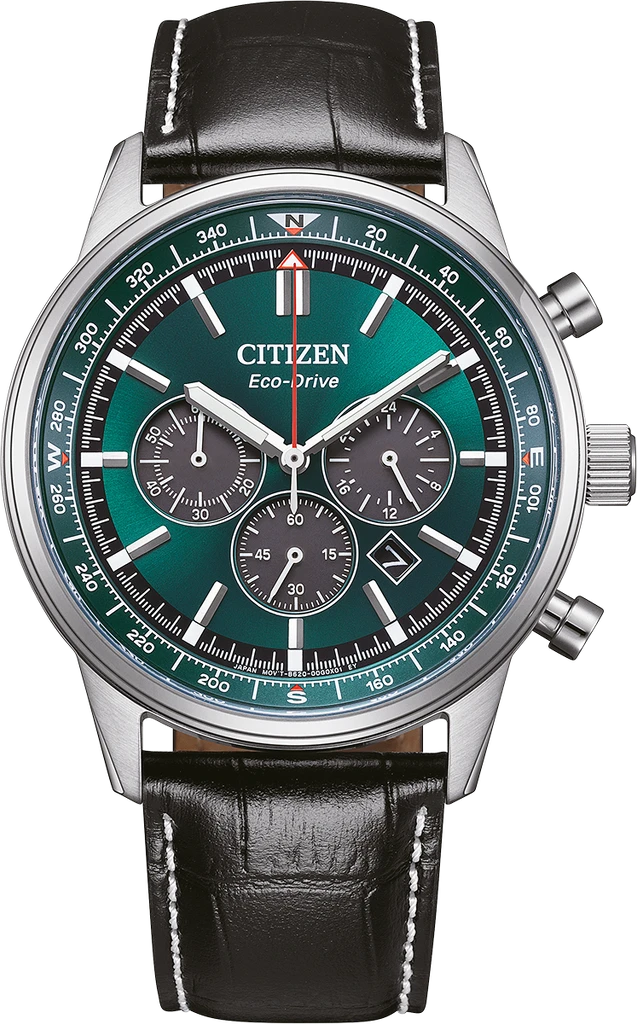 Наручний годинник чоловічий Citizen CA4720-01X Eco-Drive з сталевим корпусом/зеленим циферблатом та водозахистом 100 м