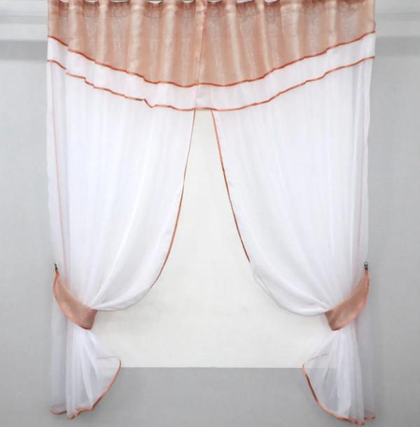 Занавеска на кухню/балкон 270х170 см Белый/Персиковый (084к)