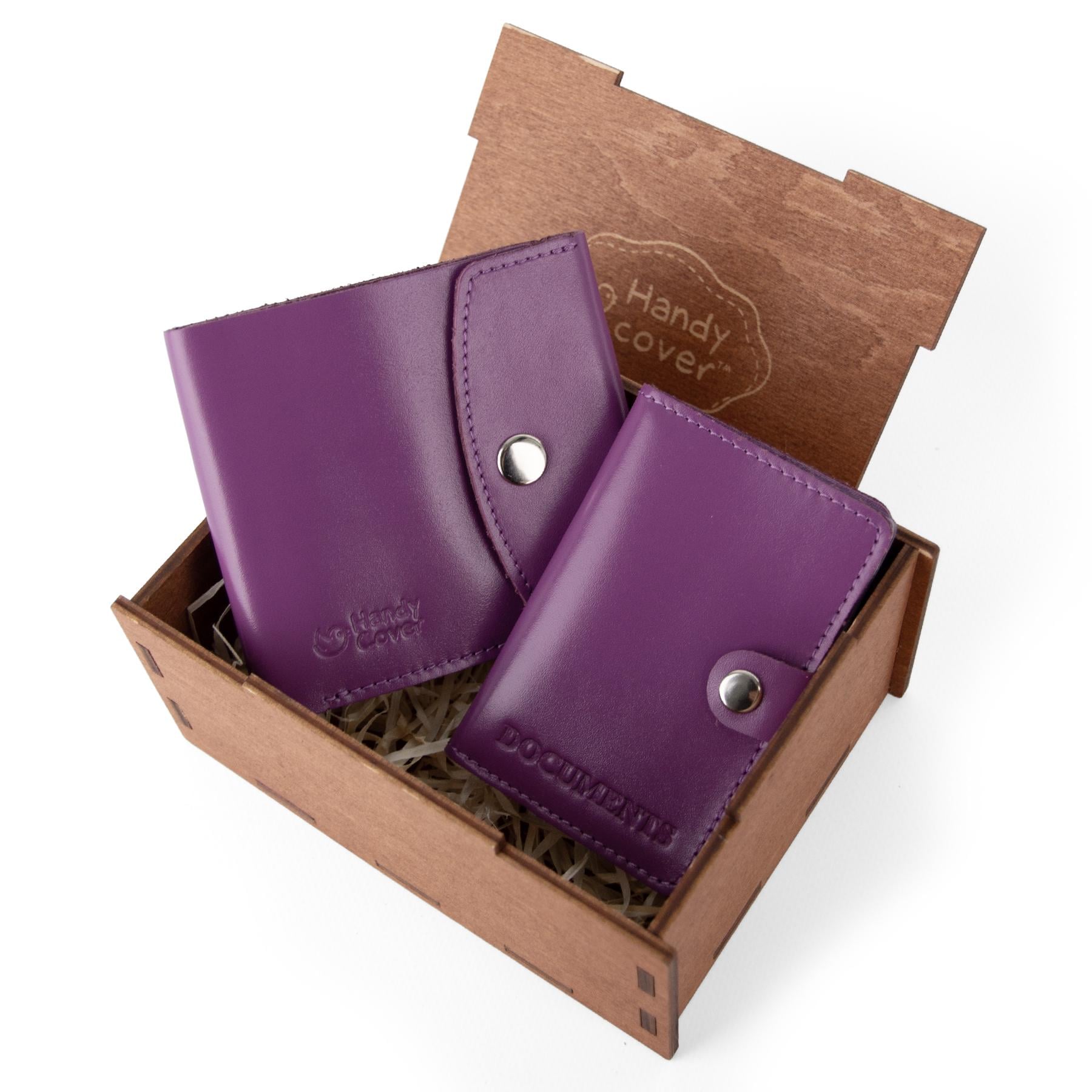 Подарочный набор женский №110 бумажник и обложка на документы в коробке Фуксия (2904478238)