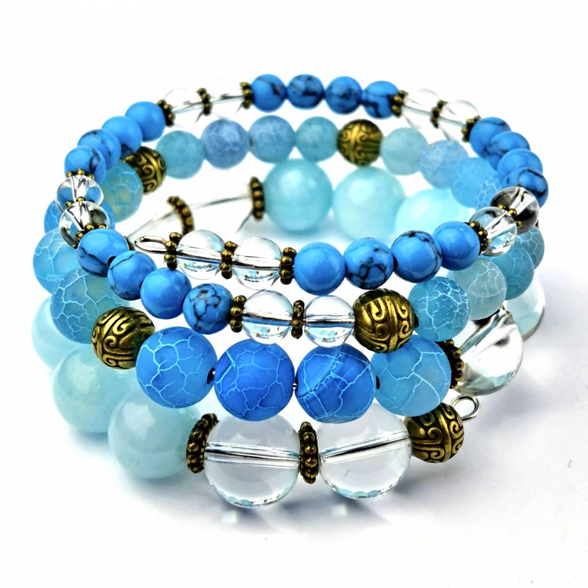 Браслет DARSANA Жасмин из натурального камня морозный агат/аквамарин/бирюза/горный хрусталь (DRSU038)