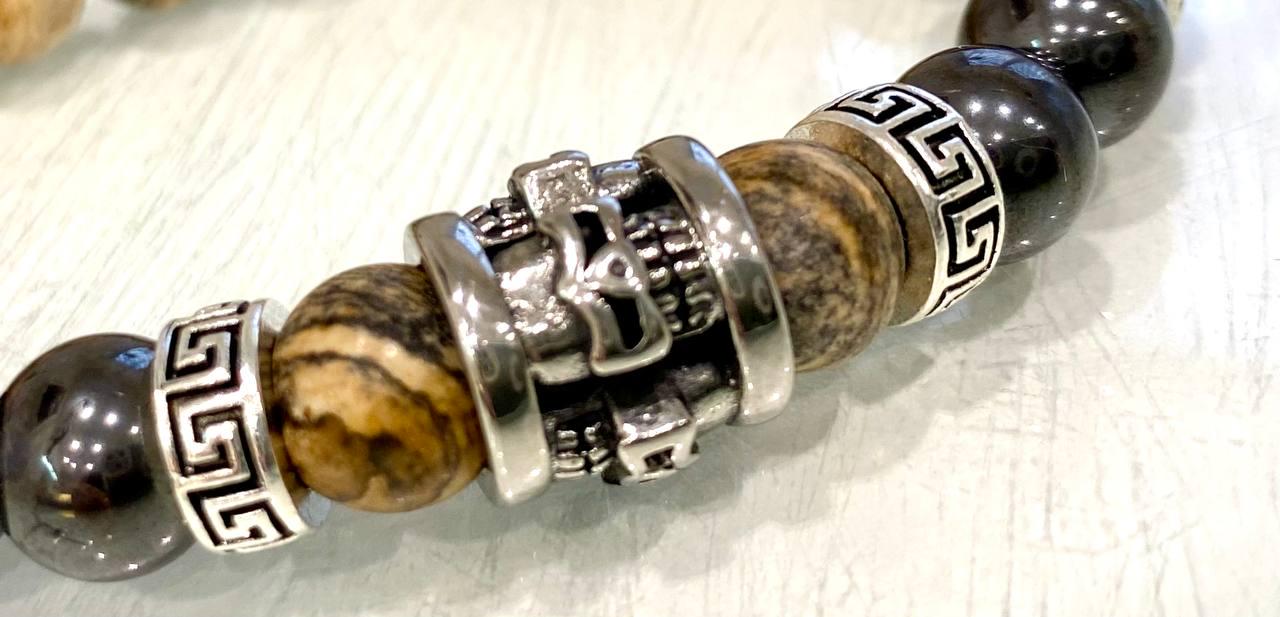 Браслет LITAURS из натуральных камней яшма/гематит и металлическими вставками М 15-17 см (241211) - фото 5