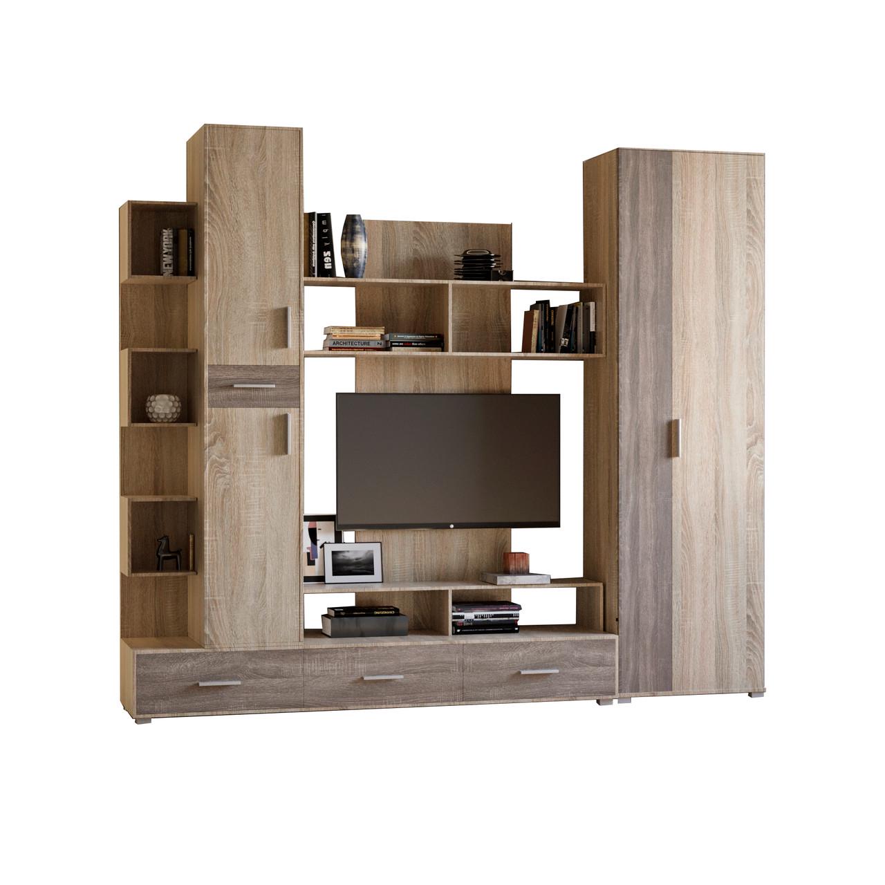 Стенка для гостиной Эверест Бриз/шкаф ШП-2 Сонома/Трюфель (DTM-2329)