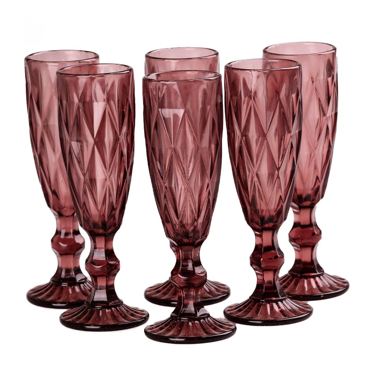 Набір келихів для шампанського фігурні грановані із товстого скла 6 шт. Рожевий (HP036P) - фото 1 Набір келихів для шампанського фігурні грановані із товстого скла 6 шт. Рожевий (HP036P) - фото 1