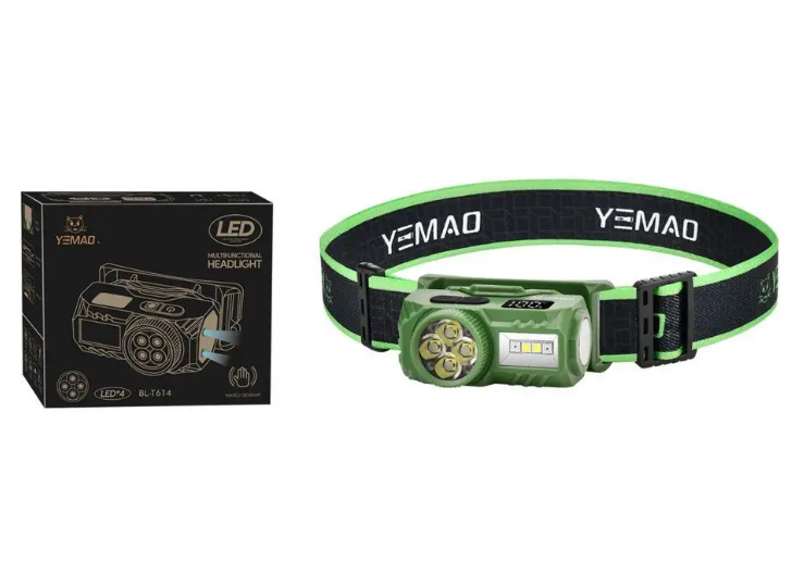Фонарь налобный YEMAO YM-T614-4XTE + 2 LED 380Lm 700mAh Motion Sens ЗП