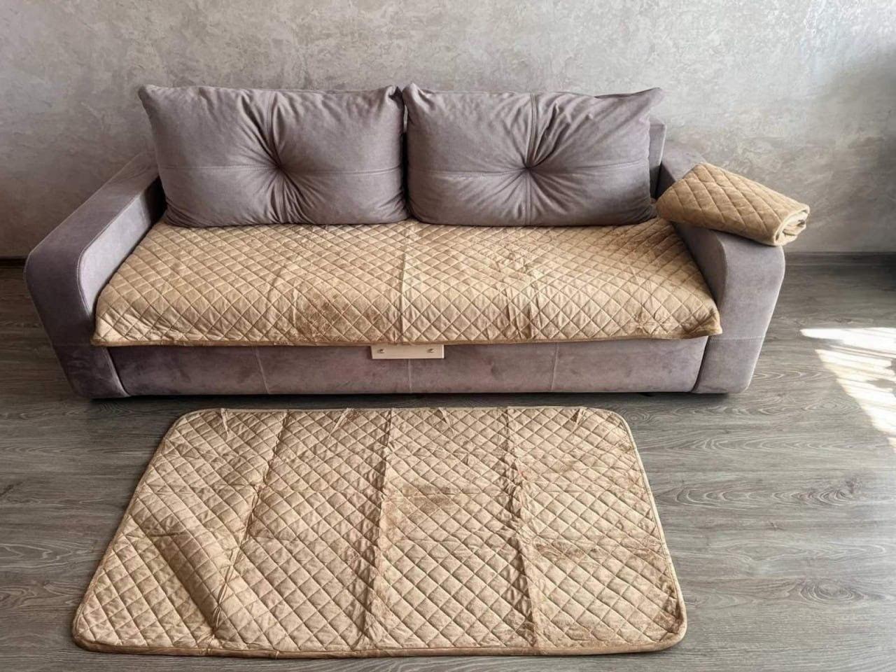 Комплект Дивандек покрывало 90х210 см/накидки 2 шт. 90х160 см Бежевый (П4К-am-divandek-0026) - фото 1